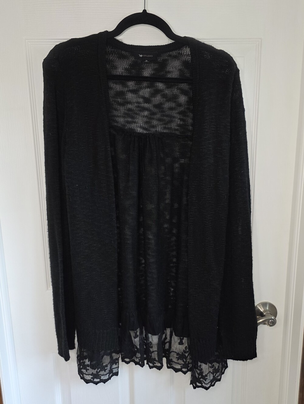 AB Studio Black Open-Front Cardigan with Lace Hem Women's Size Extra Large XL - Picture 5 of 13
